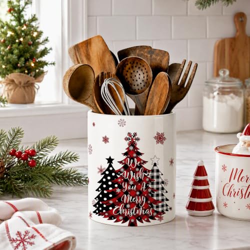 Christmas Tree Ceramic Utensil Crock (Christmas)