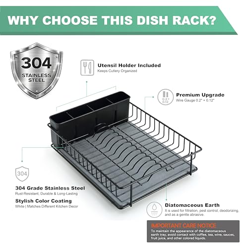 304 Stainless Steel Compact Dish Drying Rack (Black)