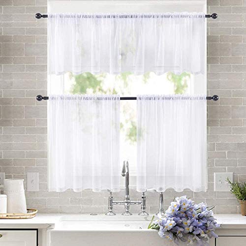 Short Sheer Curtains 30 Inch Length 2 Panels (White / 29"W x 30"L (Pack of 2))