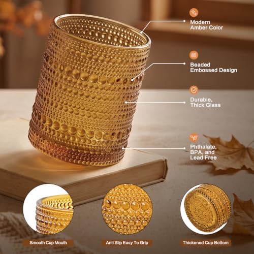 Beaded Amber Drinking Glasses Set of 6 (Beaded 10 oz. / Amber)