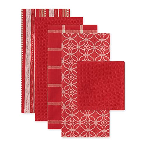 Assorted Woven Kitchen Set (Red / Dishtowel, 18x28"; Dishcloth, 13x13")
