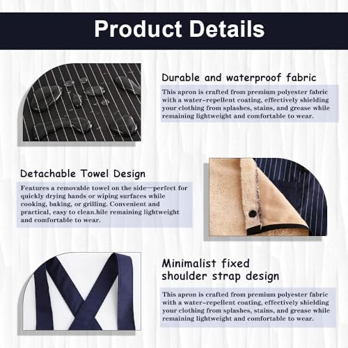 Apron With Towel Attached Apron With Pockets 2pcs（Black (Black/Navy)
