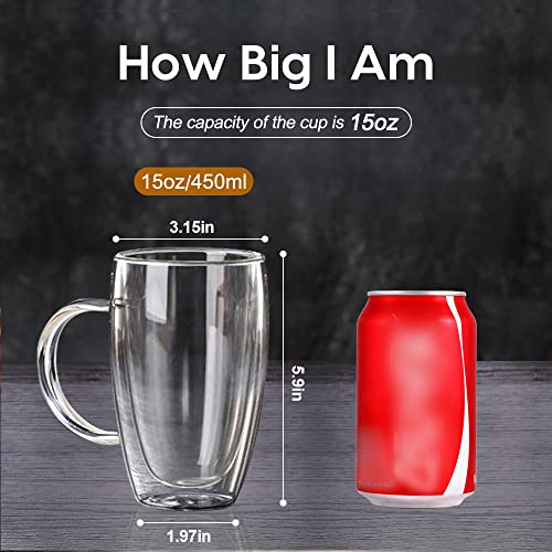 15 Oz Double Walled Glass Coffee Mugs (Glass lid / 15oz)