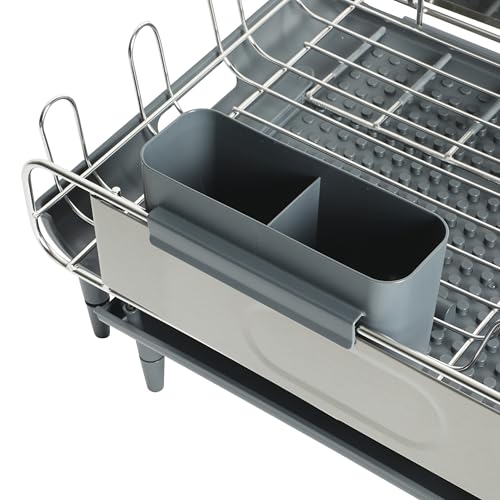 Loxdell Expandable Full Size Rust Resistant Dish Rack with Drain Board and Flatware Caddy