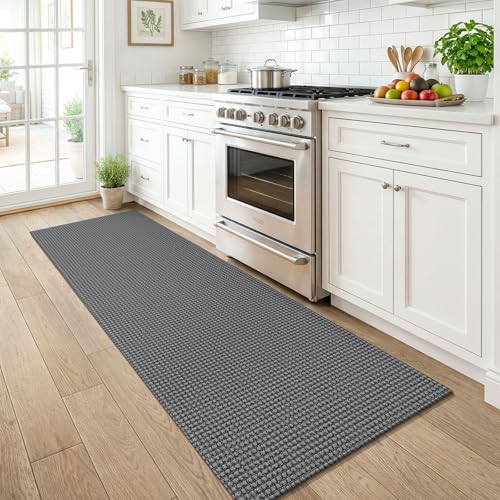Runners for Hallways 2x6 ft Washable Kitchen Runner Non Slip Rubber Backed Hall Runners Cotton Entryway Runner Rugs Floor Carpet for Indoor Backdoor Bedroom Kitchen (Grey/Dark Grey / 2' x 6' (Runner))