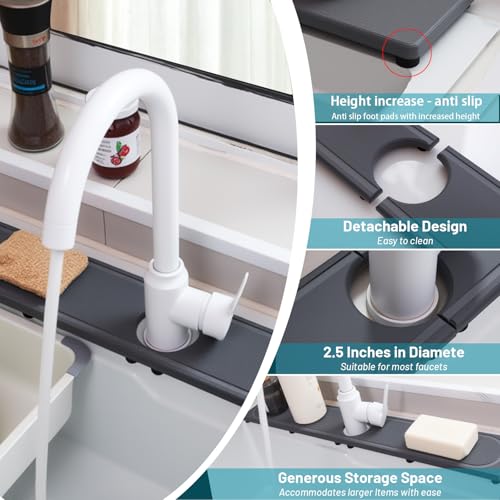 Faucet Mat for Kitchen Sink with Raised Feet (23.7" x 4" / Dark Gray Style 2)