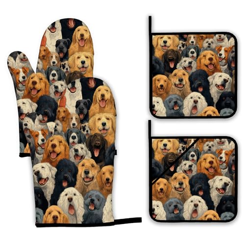 Funny Cute Dog Oven Mitts and Pot Holders Set (Funny Cute Dog)
