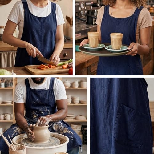 Soft Cotton Linen Cross Back Pull (Dark Blue)