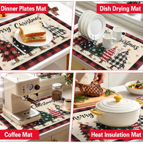 Christmas Dish Drying Mat Kitchen Countertop (RedBlack / 24" x 18")