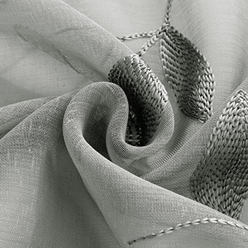 Grey Kitchen Sheer Tier Curtains Leaf Embroidered (30"W x 36"L (Pack of 2) / 3-grey)