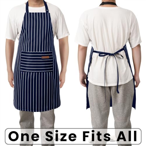 Adjustable Bib Apron with 2 Pockets Chef Cooking Kitchen Restaurant Aprons for Women Men (Blue Wide)