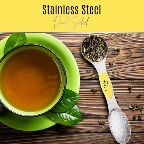 Magnetic Measuring Spoons Set of 9 Stainless Steel Dual (Yellow)