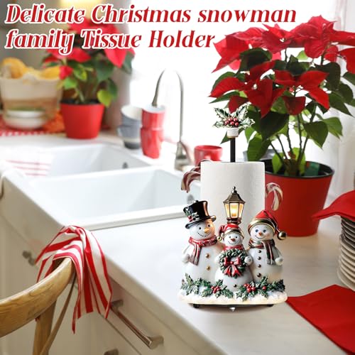 Christmas Snowman Paper Towel Holder with Round Base Christmas Kitchen Bathroom Decor Rustic Metal Snowman Family Dispenser Kitchen Paper Holder Stand for Winter Xmas Countertop Home Accessories (Snowman)