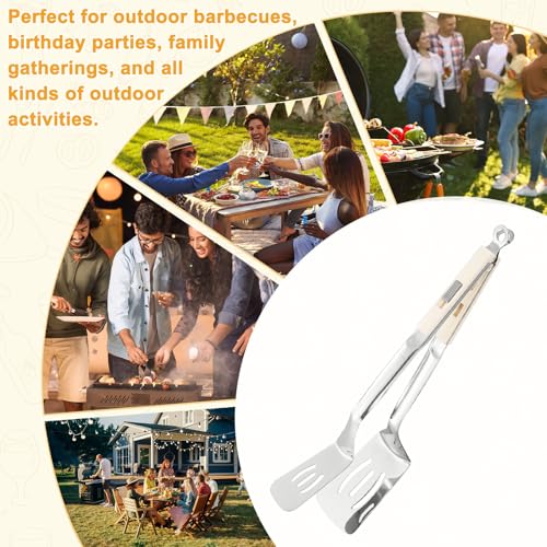 Spatula Tongs (White Handle, Silver Tone)