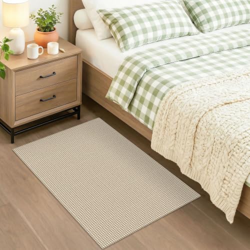 Indoor Door Mat 2x3 ft Small Area Rugs Washable Front Door Mat Non Slip Rubber Backed Entryway Rug Cotton Entrance Doormat for Front Porch Bathroom Kitchen Bedroom (Oatmeal Beige / 2' x 3' (Rectangular))