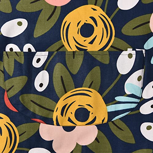 2 Pack Floral Apron for Women with Pockets (Blue/Flowers)