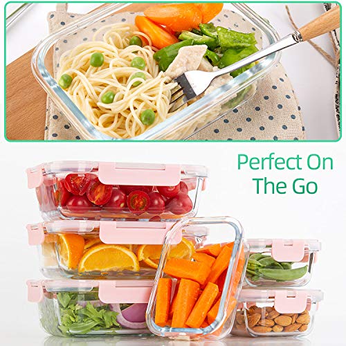 10 Pack] Glass Meal Prep Containers (Pink)
