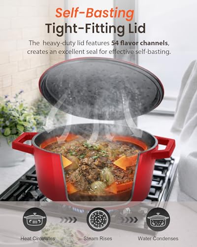 6QT LUX Healthy Enameled Cast Iron Dutch Oven Pot with Lid (Lux Crimson)