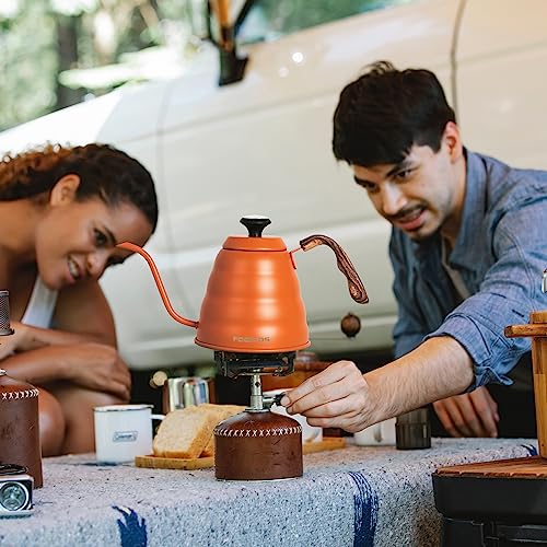 Gooseneck Kettle with Thermometer for Pour Over Coffee & Tea (Orange)
