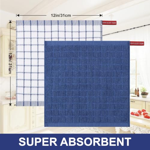 Premium Cotton Kitchen Dish Cloths 12"x 12" (Navy Blue / 12" X 12" - 8 Pack)