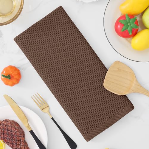 100% Cotton Waffle Weave Kitchen Dish Towels 6 (Coffee / 13 X 28 - 6 Pack)