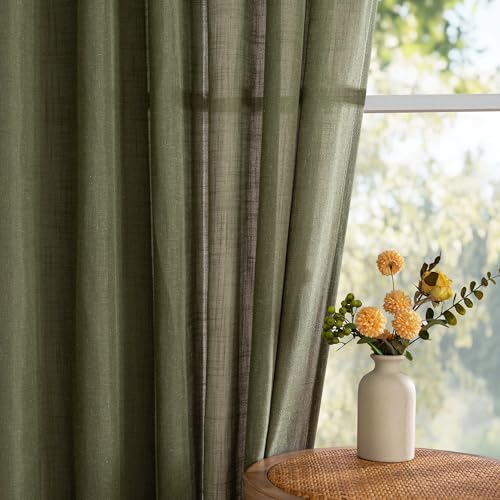 96 Inches Semi Sheer Sliding Door Curtains Farmhouse Light Filtering Window Curtain Drapes for Patio Living Room (50"W x 96"L (Pack of 2) / Olive Green-new)