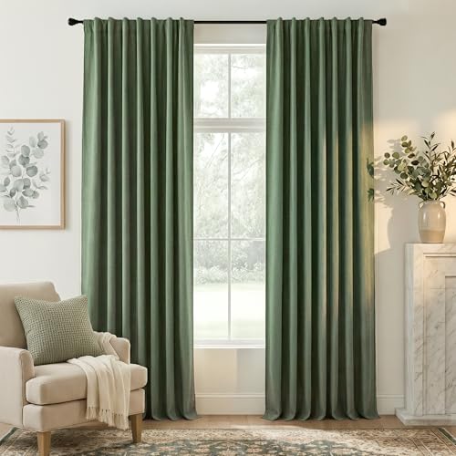 Forest Green 100% Blackout Linen Curtains 96 Length 52 Width (Forest Green / 52"W x 96"L (Pack of 2))