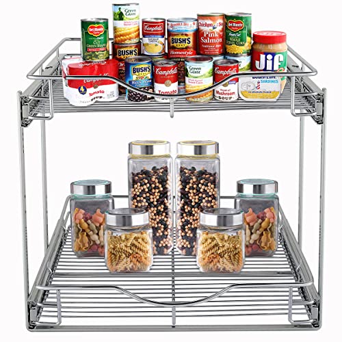 2 Tier Pull Out Cabinet Organizer (Chrome / 14" W X 18" D)