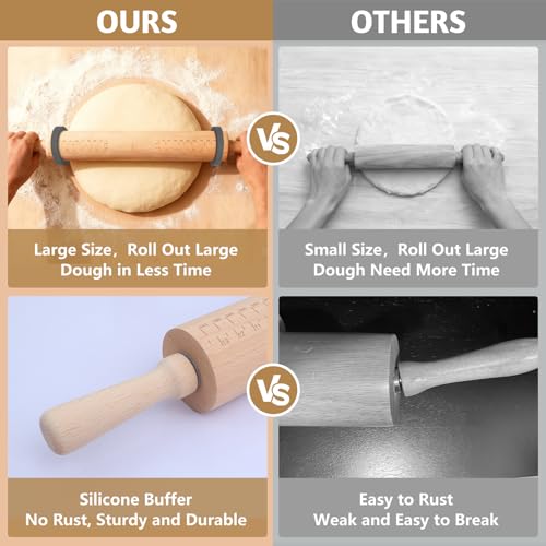 Long Adjustable Wood Rolling Pin (Gray / 21.1in Long)