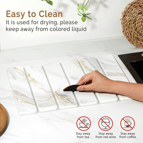 Small Stone Dish Drying Mat for Kitchen Counter (Gold White / 16" x 12")