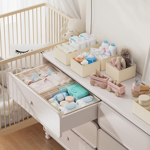 Drawer Organizer Clothes Storage (Beige / 18 Pack)