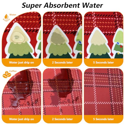 Christmas Red Coffee Mat Dish Drying Mat Hide Stain High Absorbent Drying Mat for Kitchen Easy Clean (Green Pine Tree / 24" x 16")