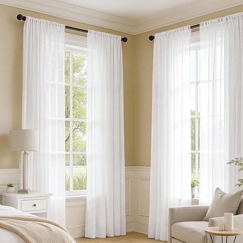 4 Panels White Extra Wide Sheer Curtains 59 x 90 Inches (59"W x 90"L (Pack of 4) / White)