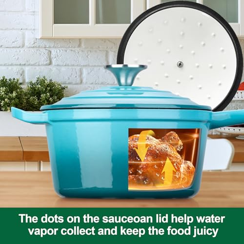 1 QT Cast Iron Saucepan (Peacock Green / 1 Quarts)