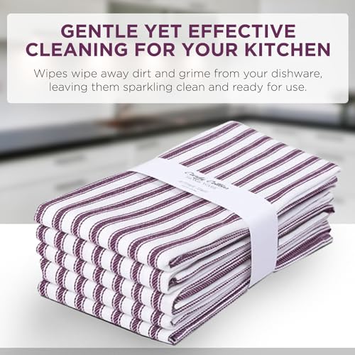 Stripe Kitchen Towels Decor Hanging Loop Tea Dish Towels Boho Absorbent Festive Gift Set of 6 Pantry Reusable 18x28 Inch Kitchen Dish Towels (Purple (French))