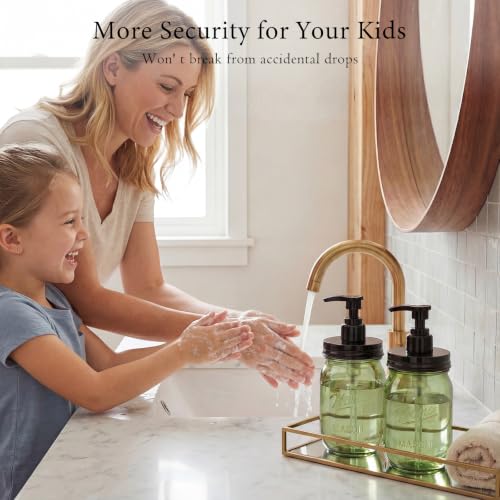 Plastic Mason Jar Soap Dispenser with Pump Lid 16OZ (Green Jar With Black Pump)