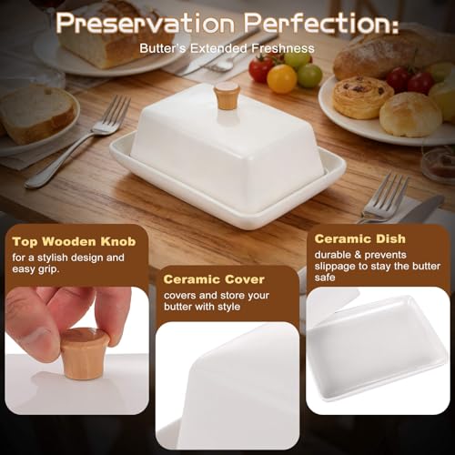 Ceramic White European Butter Dish with Lid for Countertop (White / 8 Inch)