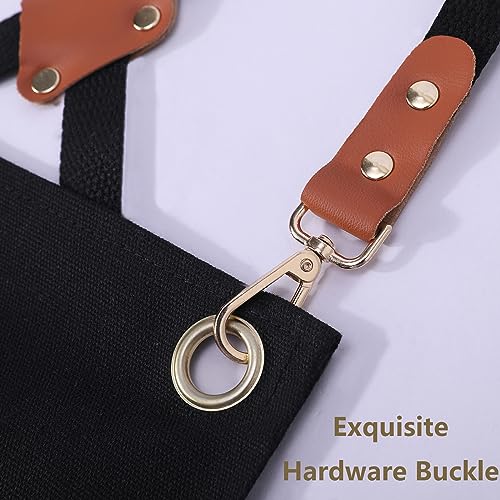 Aprons for Women Men with Large Pockets (Black)