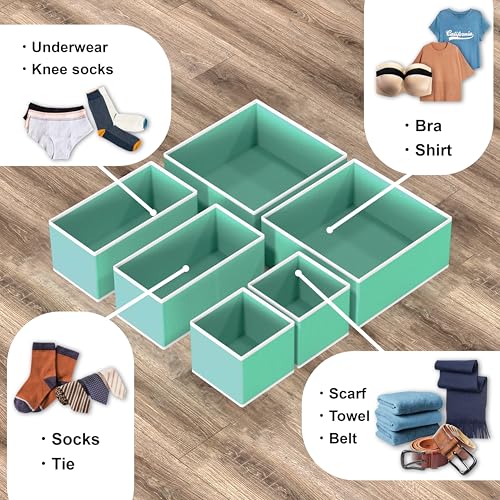 Foldable Drawer Organizer Bin (Set of 12 - 4L / 4M / 4S / Turquoise)