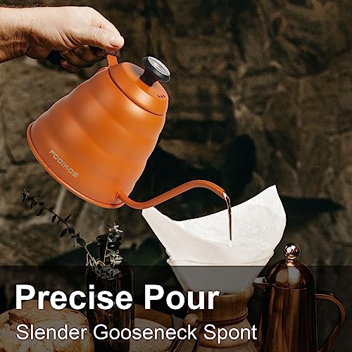 Gooseneck Kettle with Thermometer for Pour Over Coffee & Tea (Orange)