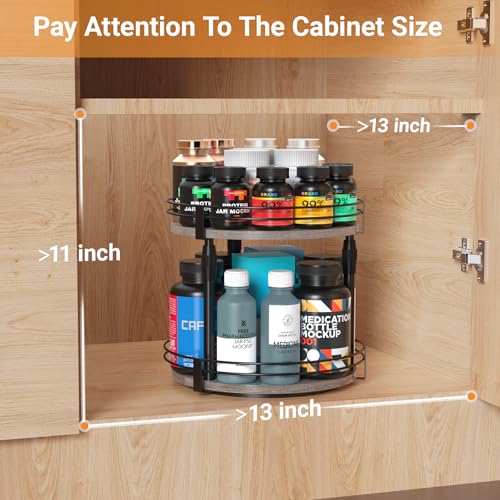 Lazy-Susan-Organizer-Spice-Rack, Rotating Spice Organizer For Cabinet Pantry, Seasoning Holder Spice Shelf With Adjustable Height, Kitchen Counter Shelf Countertop Organizer (Grey / 10"D x 10"W x 13.19"H)