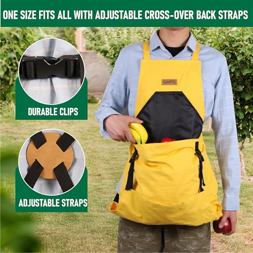Grampa's Gardening Apron Cross Back Garden Apron with Large Pockets (Yellow)
