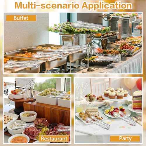 24 Pc Plastic Tongs for Serving 9 Inch Bulk Reusable or Disposable Tongs Heavy Duty Hard Serving Utensils Set Large Salad Tong for Kitchen Party Food Buffet Appetizer BBQ Event Catering Clear (Clear)