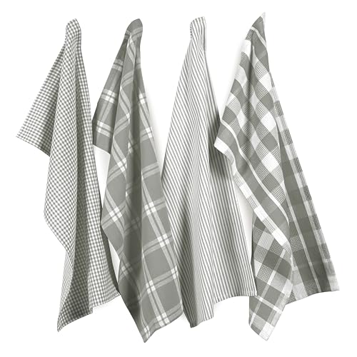 100% Cotton Kitchen Dish Cloths (13"x28" - 4 Pack / 02: Grey)