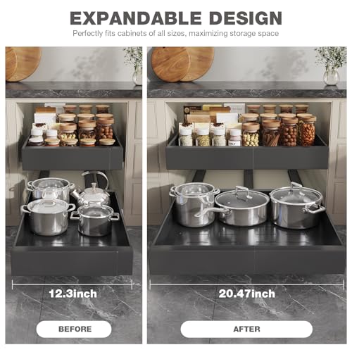 2 Pack Pull Out Cabinet Organizer 22" Deep (Black / 22"D x 12.3"-20.5"W(2Pack))