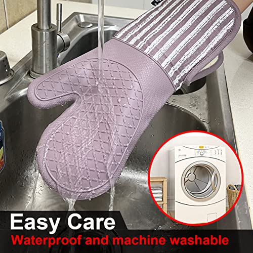 Silicone Oven Mitts Heat Resistant 932℉ with Waterproof & Non (Purple)