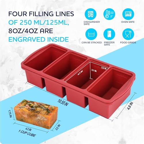 Silicone Freezer Trays with Lid (Red-1 cup)