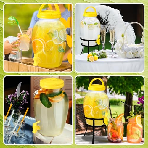 2 Pack 1.16 Gallon Drink Beverage Dispenser with Stand for Parties Plastic Water Lemonade Juice Dispenser with Spigot and Lid for Countertop Weddings (Yellow)