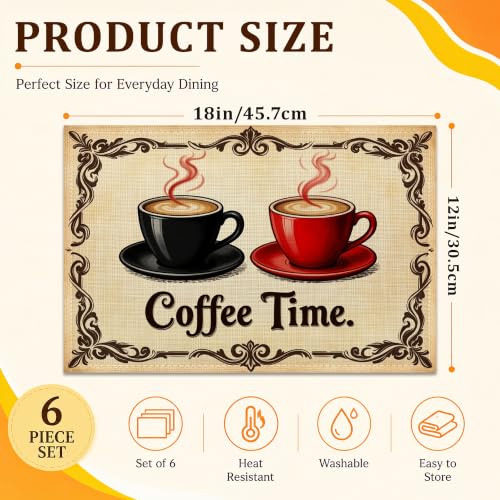 Washable Placemats Set of 6 (Coffee Bar Decor)