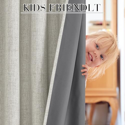 Greige 100% Blackout Curtains 63 inches Long for Bedroom (Greige / 52"W x 63"L (Pack of 2))